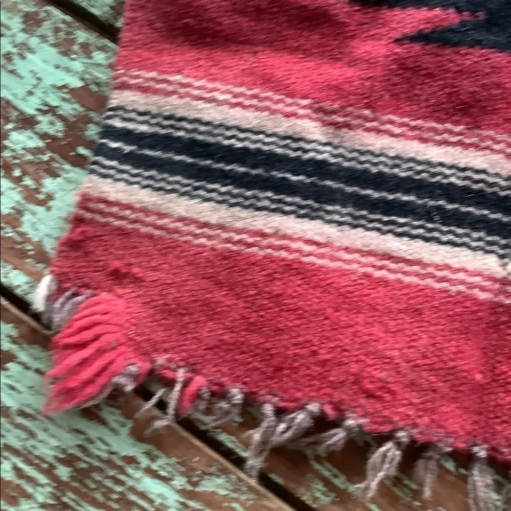 Vintage Fringed Aztec Southwest Bohemian Textile Small Rug Table Decor